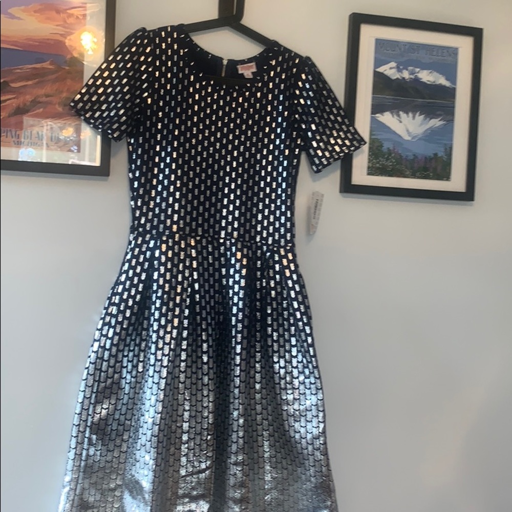 Elegant Lula Roe Amelia Navy/Platinum Party dress